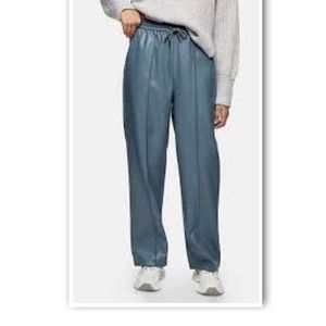 Topshop straight leg leather look pants in sea foam, Size 8